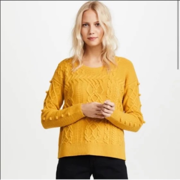 Madewell Sweaters - Madewell, 100% merino wool mustard, yellow side slit, cable knit sweater